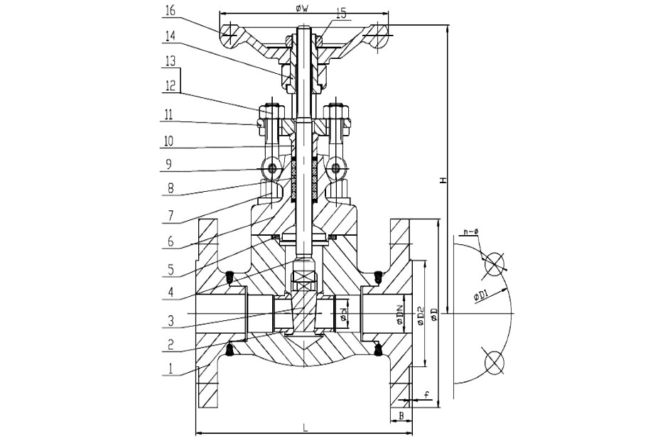 ANSI 150# Forged Steel Gate Valve Drawing