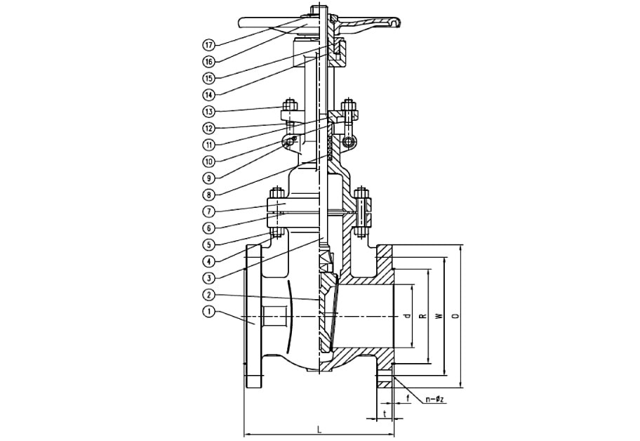 ANSI 150# Cast Iron Gate Valve Drawing