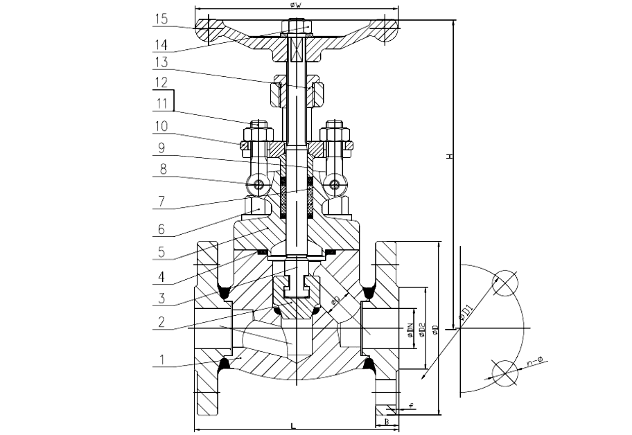 ANSI Forged Steel 150# Globe Valve Drawing