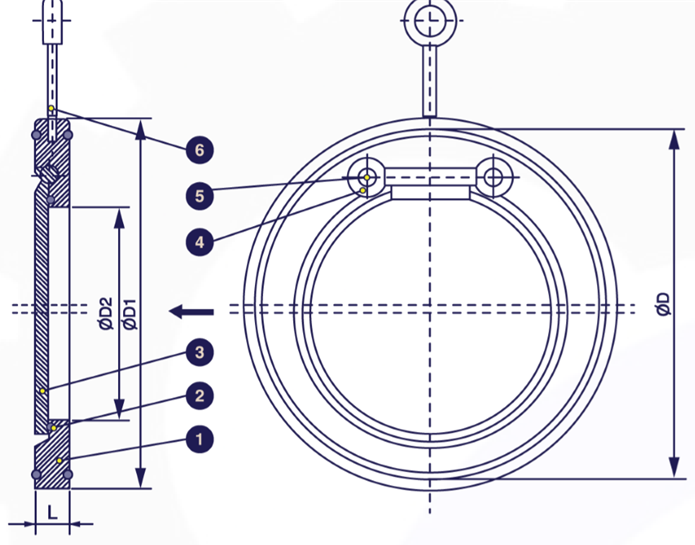 Gambar potongan Single Plate Check Valve