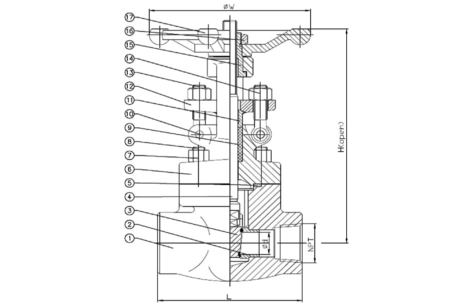Threaded End Forged Steel Gate Valve Drawing